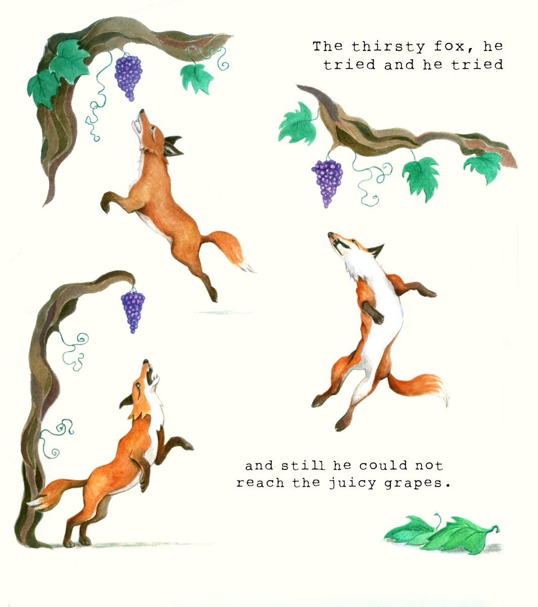 Fox & Grapes original illustration by Diane Young