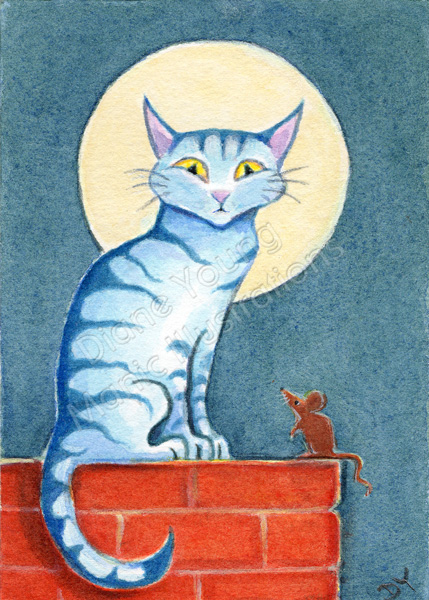 Le Chat Bleu Tabby ACEO Painting by Diane Young