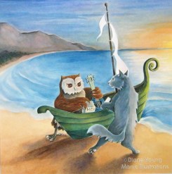 The Owl and the Pussy Cat Setting Off Painting by Animal Artist Diane Young of Stroud