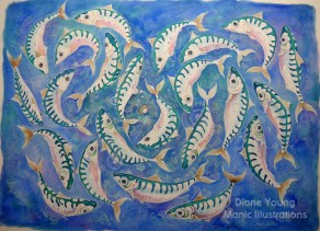 Painting of Mackerel and Lost Pearl by artist Diane Young