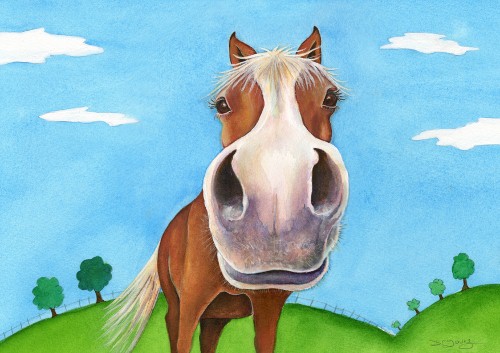Painting of a Nosey Horse by artist Diane Young of Stroud also at Studio No 71