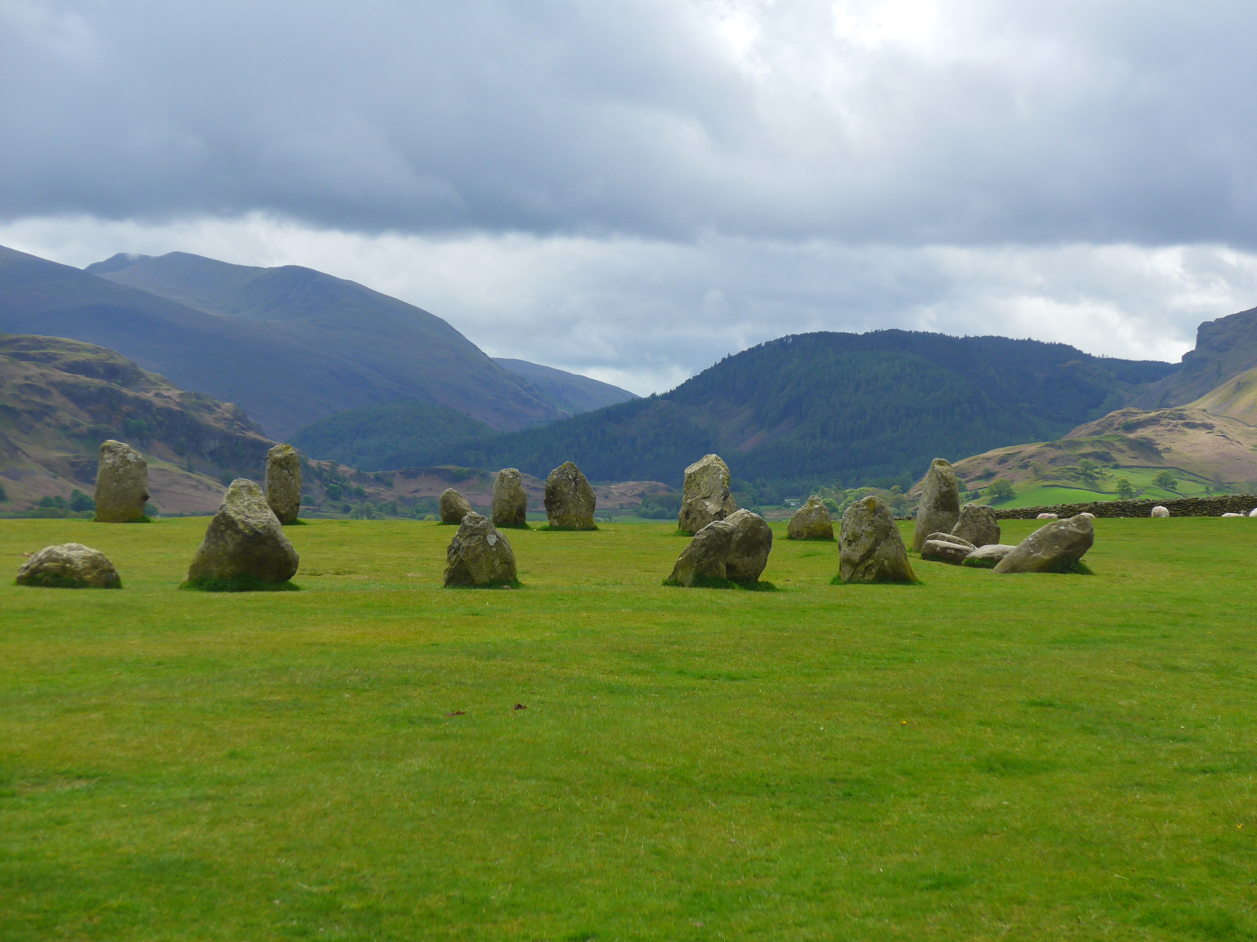 Ancient Stone Circle near Keswick Lake District surrounded by a ring of mountains
