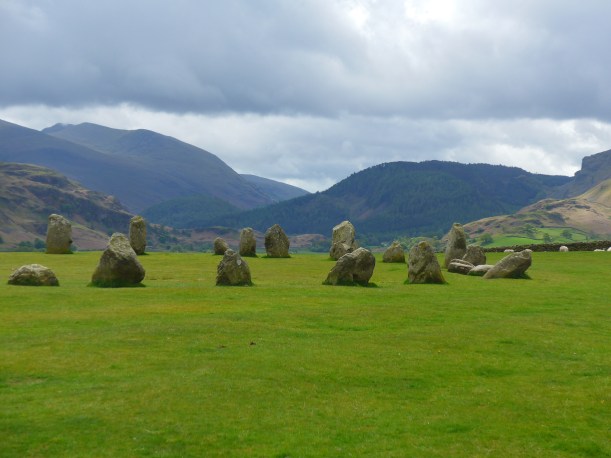 Ancient Stone Circle near Keswick Lake District surrounded by a ring of mountains