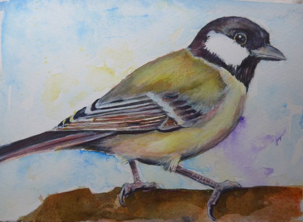 Great Tit perched on a tree Painting by Artist Diane YOung