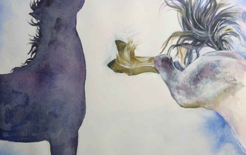 Painting of horses fighting by artist Diane Young