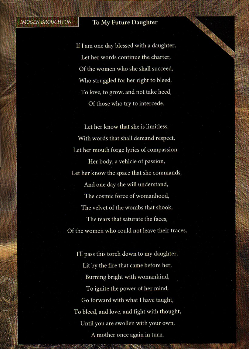 a Poem about her future daughter by Imogen Broughton