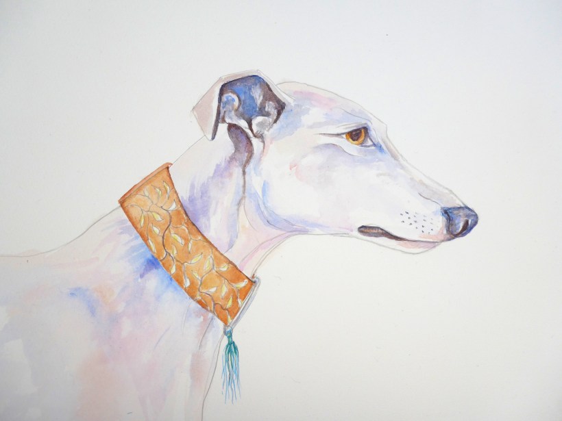 Greyhound painting by artist Diane Young for EGLR charity event