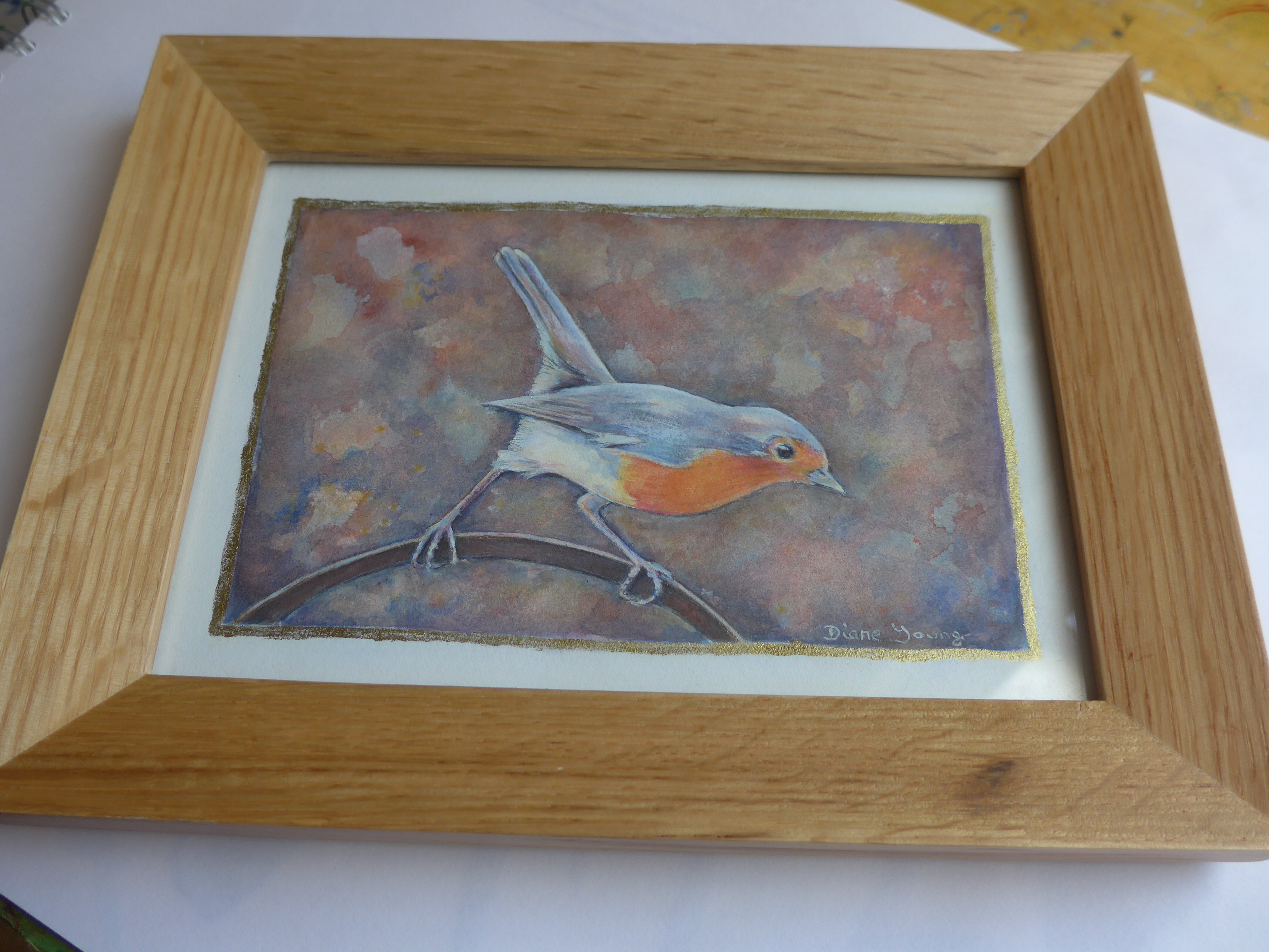 Original Robin painting in a frame by Diane Young artist
