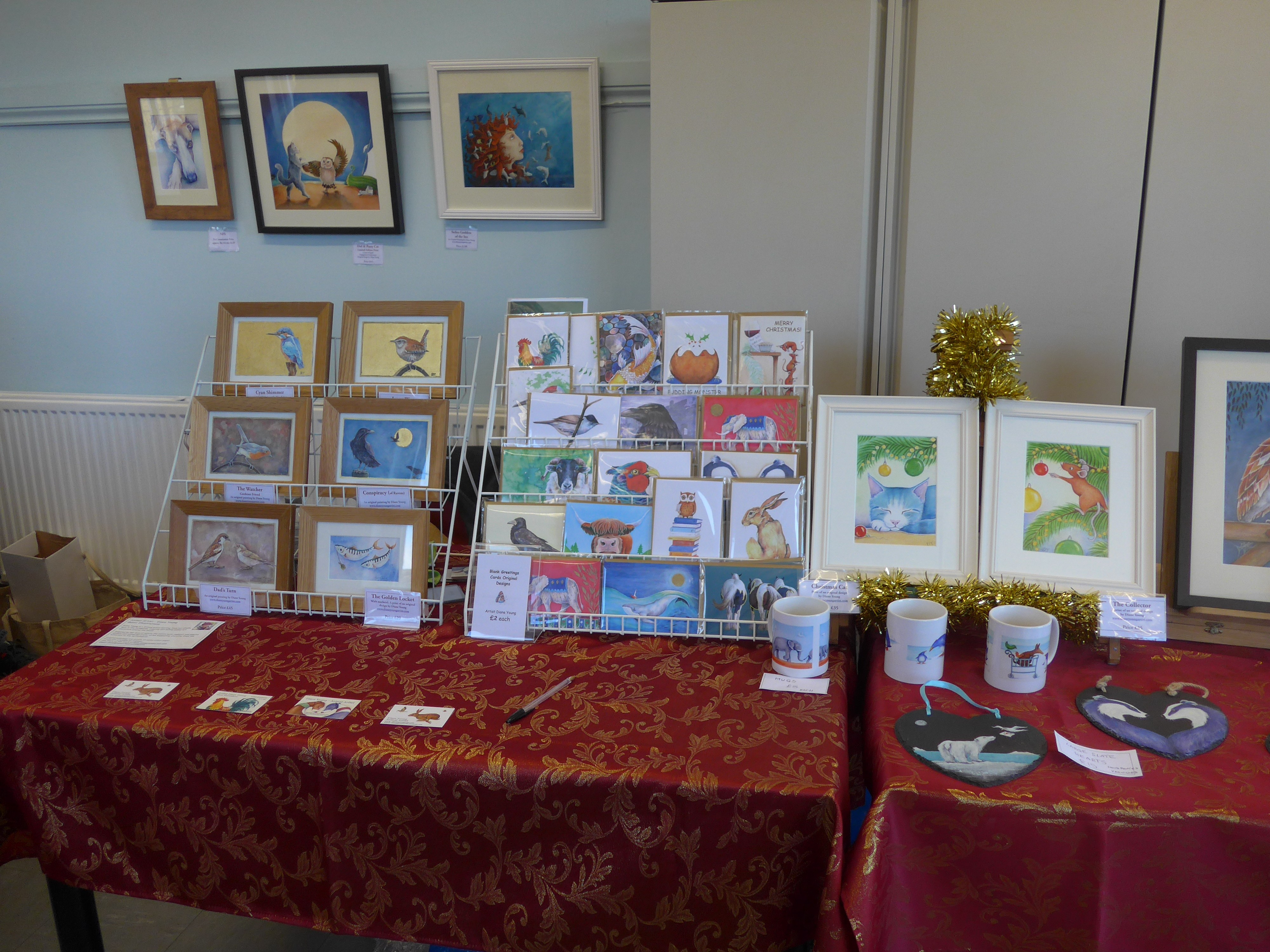 Cards, paintings and prints by artist Diane Young at Kingshill House Dursley Xmas Fayre