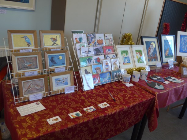 Display of artwork by Diane Young at a Christmas Fayre at Kingshill House