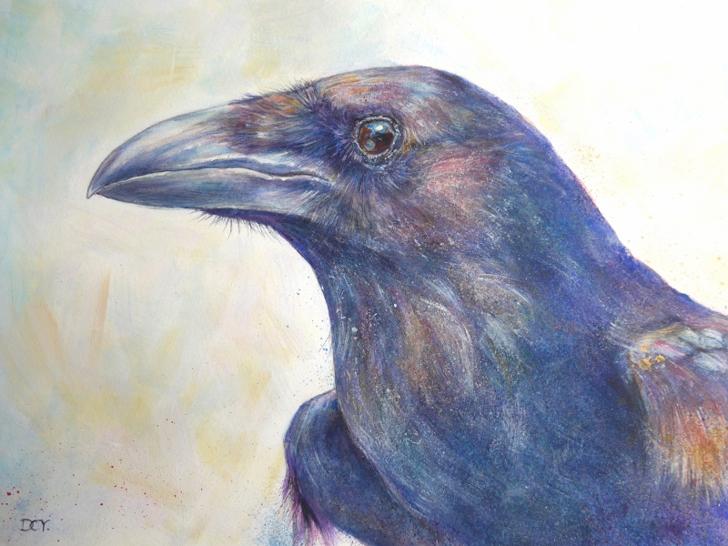 Painting of a Raven's Head by artist Diane Young