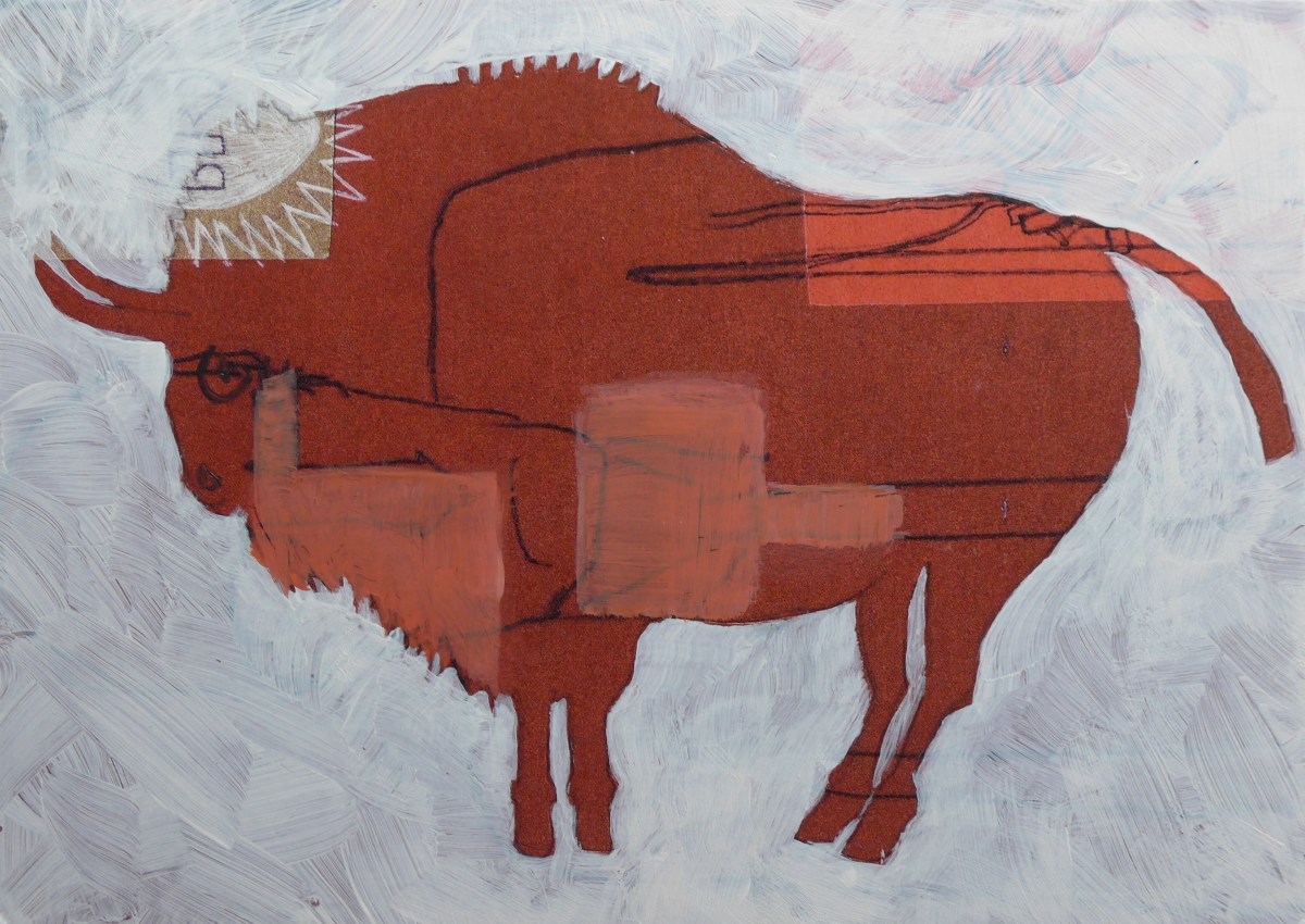 Bison Cave painting in profile with abstract detail by artist Diane Young