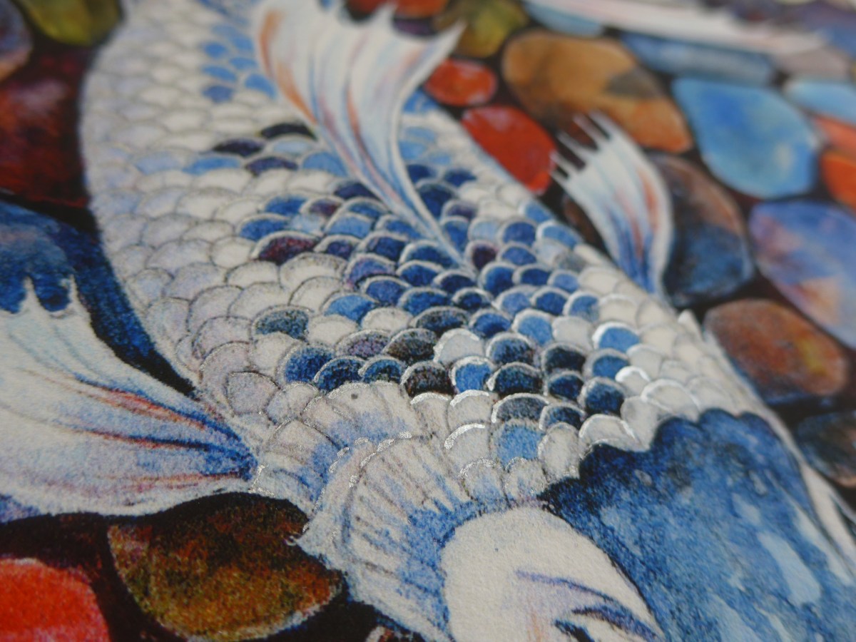 hoto showing silver added to print of koi fish by artist Diane Young