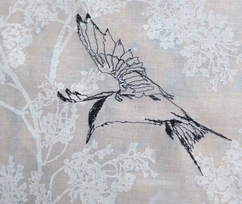 Tern bird drawn with a sewing machine by artist Diane Young