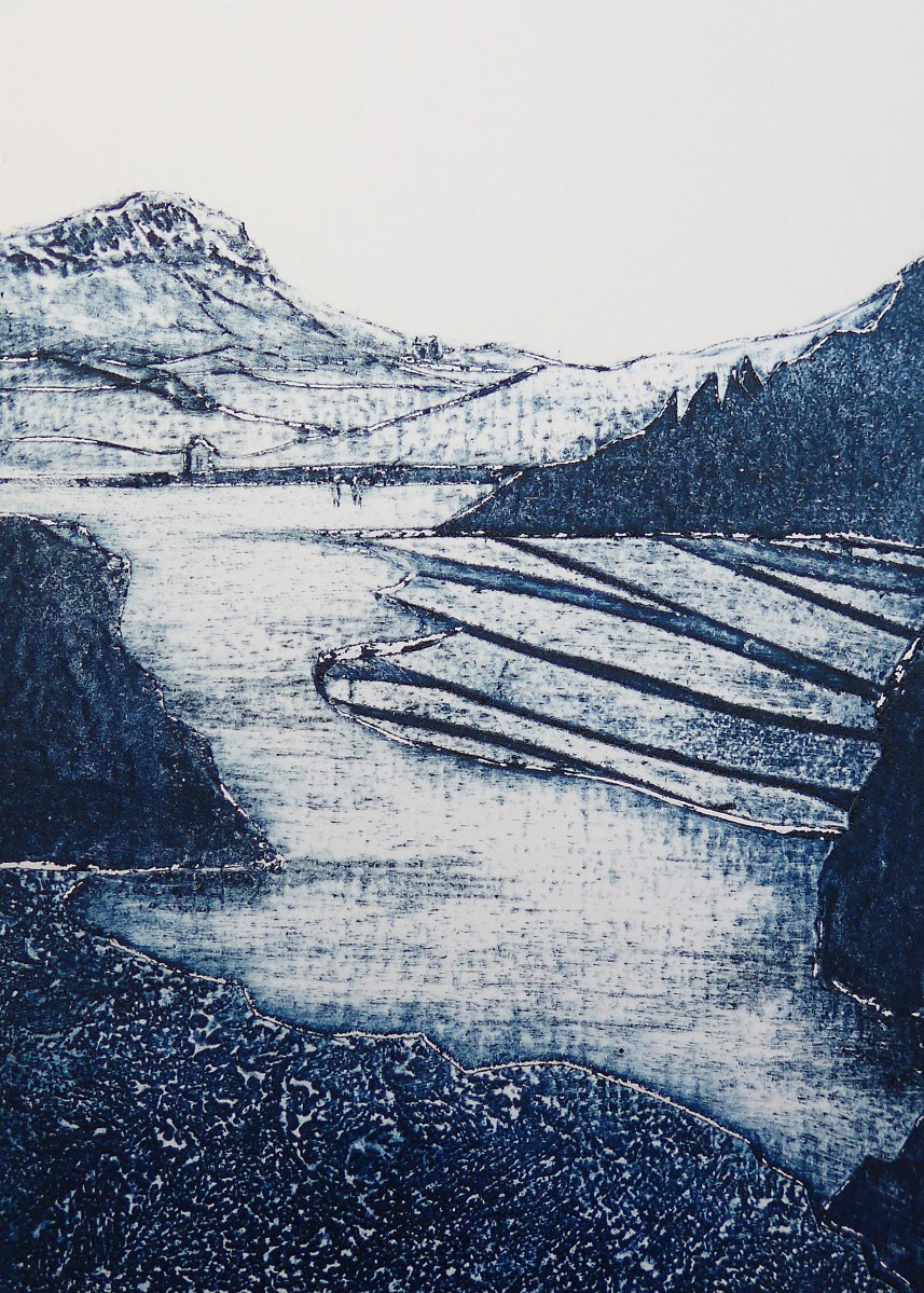 St Davids head - Collagraphy Print by Diane Young artist of Stroud